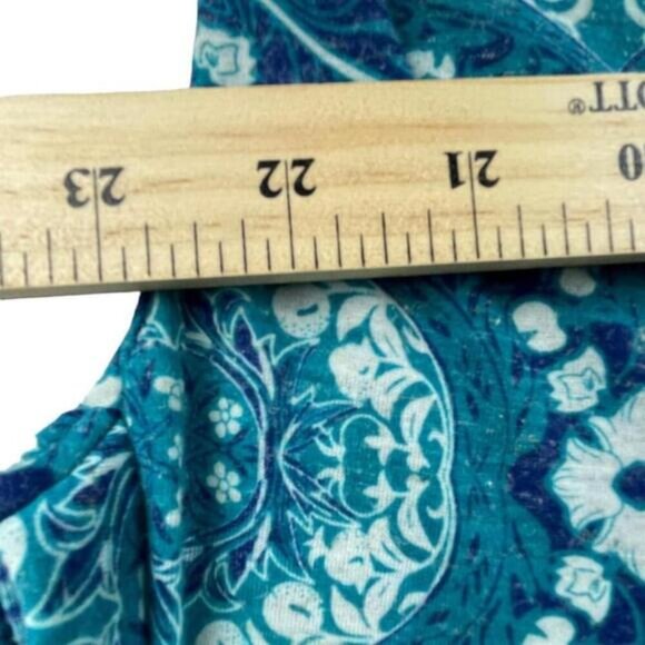 George Blouse Top Womens 1X Blue Geometric Print Cap Sleeve Round Neck Pullover - Picture 4 of 6